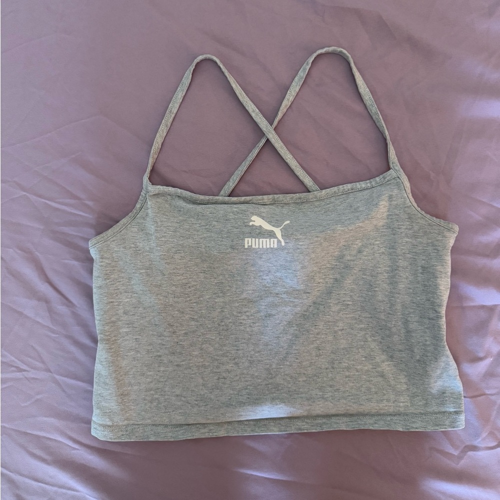 Puma Light Gray Racerback Cropped Tank Top